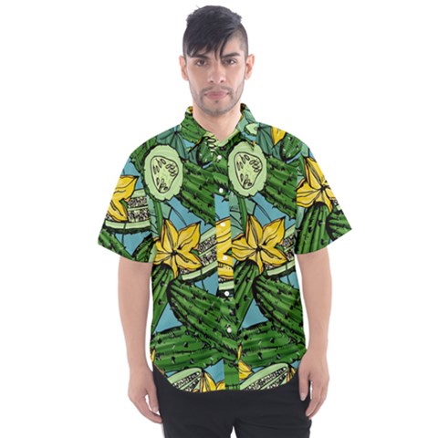 Seamless Pattern With Cucumber Slice Flower Colorful Hand Drawn Background With Vegetables Wallpaper Men s Short Sleeve Shirt by Ket1n9