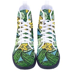 Seamless Pattern With Cucumber Slice Flower Colorful Hand Drawn Background With Vegetables Wallpaper Men s High-top Canvas Sneakers by Ket1n9