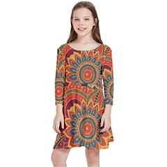 Bright Seamless Pattern With Paisley Mehndi Elements Hand Drawn Wallpaper With Floral Traditional In Kids  Quarter Sleeve Skater Dress by Ket1n9