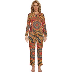 Bright Seamless Pattern With Paisley Mehndi Elements Hand Drawn Wallpaper With Floral Traditional In Womens  Long Sleeve Lightweight Pajamas Set by Ket1n9