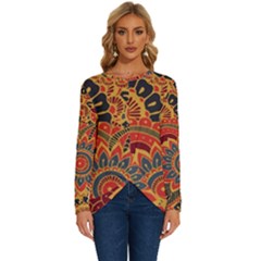 Bright Seamless Pattern With Paisley Mehndi Elements Hand Drawn Wallpaper With Floral Traditional In Long Sleeve Crew Neck Pullover Top by Ket1n9