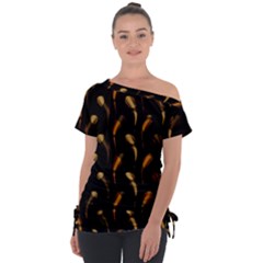 Abstract Art Pattern Warm Colors Off Shoulder Tie-up T-shirt