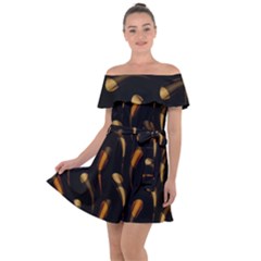 Abstract Art Pattern Warm Colors Off Shoulder Velour Dress by Ndabl3x