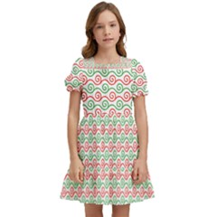 Spiral Geometry Pattern Kids  Puff Sleeved Dress