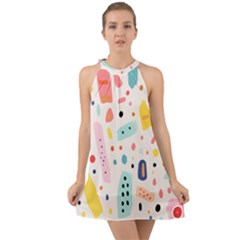 Abstract Seamless Colorful Pattern Halter Tie Back Chiffon Dress by Ndabl3x