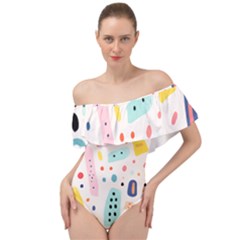 Abstract Seamless Colorful Pattern Off Shoulder Velour Bodysuit  by Ndabl3x