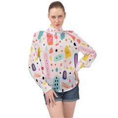 Abstract Seamless Colorful Pattern High Neck Long Sleeve Chiffon Top by Ndabl3x