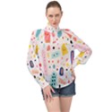 Abstract Seamless Colorful Pattern High Neck Long Sleeve Chiffon Top View1