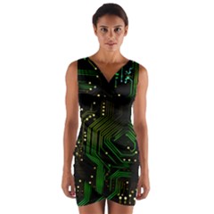 Circuits Circuit Board Green Technology Wrap Front Bodycon Dress by Ndabl3x