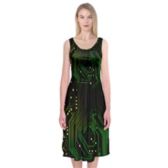 Circuits Circuit Board Green Technology Midi Sleeveless Dress by Ndabl3x