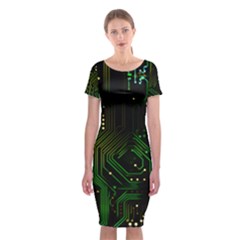 Circuits Circuit Board Green Technology Classic Short Sleeve Midi Dress by Ndabl3x