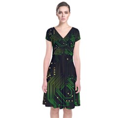 Circuits Circuit Board Green Technology Short Sleeve Front Wrap Dress by Ndabl3x