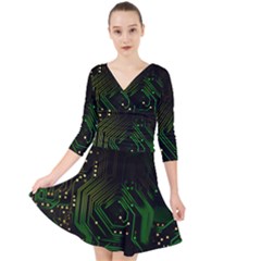 Circuits Circuit Board Green Technology Quarter Sleeve Front Wrap Dress by Ndabl3x