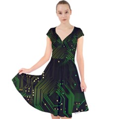 Circuits Circuit Board Green Technology Cap Sleeve Front Wrap Midi Dress by Ndabl3x