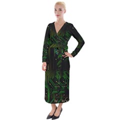 Circuits Circuit Board Green Technology Velvet Maxi Wrap Dress by Ndabl3x