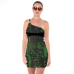 Circuits Circuit Board Green Technology One Shoulder Ring Trim Bodycon Dress by Ndabl3x