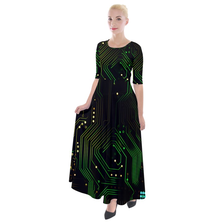 Circuits Circuit Board Green Technology Half Sleeves Maxi Dress