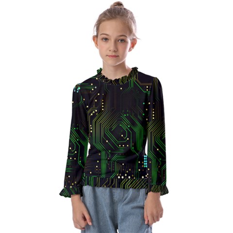 Circuits Circuit Board Green Technology Kids  Frill Detail T-shirt by Ndabl3x