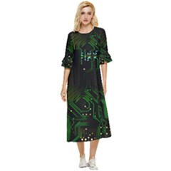 Circuits Circuit Board Green Technology Double Cuff Midi Dress by Ndabl3x