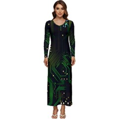 Circuits Circuit Board Green Technology Long Sleeve Longline Maxi Dress by Ndabl3x