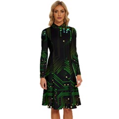 Circuits Circuit Board Green Technology Long Sleeve Shirt Collar A-line Dress by Ndabl3x