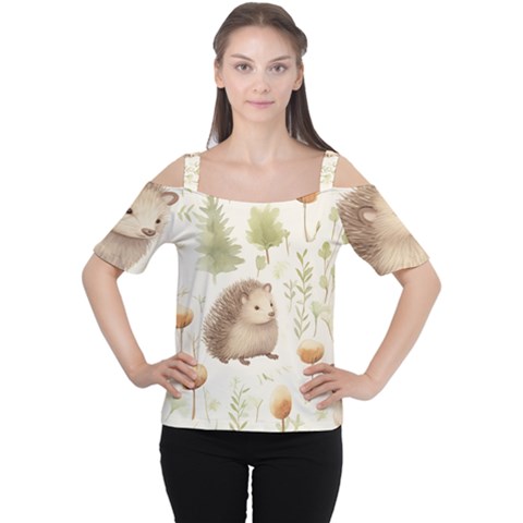 Hedgehog Mushroom Cutout Shoulder T-shirt by Ndabl3x