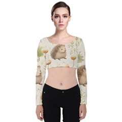 Hedgehog Mushroom Velvet Long Sleeve Crop Top by Ndabl3x