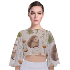 Hedgehog Mushroom Tie Back Butterfly Sleeve Chiffon Top by Ndabl3x