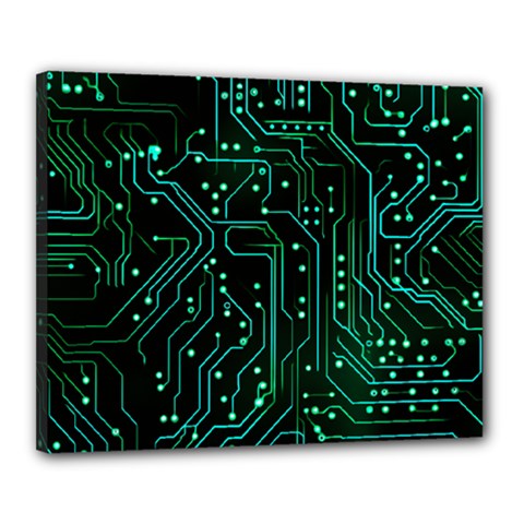 Circuits Circuit Board Green Canvas 20  X 16  (stretched) by Ndabl3x