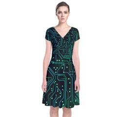 Circuits Circuit Board Green Short Sleeve Front Wrap Dress by Ndabl3x