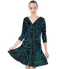 Circuits Circuit Board Green Quarter Sleeve Front Wrap Dress by Ndabl3x