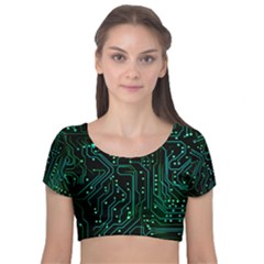 Circuits Circuit Board Green Velvet Short Sleeve Crop Top  by Ndabl3x