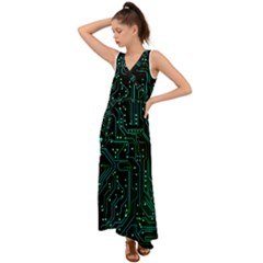 Circuits Circuit Board Green V-neck Chiffon Maxi Dress by Ndabl3x