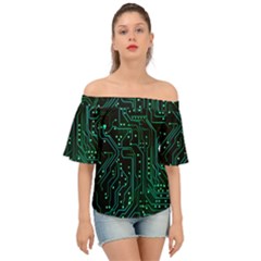 Circuits Circuit Board Green Off Shoulder Short Sleeve Top by Ndabl3x