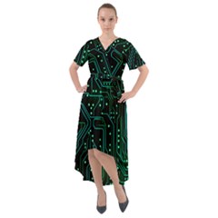 Circuits Circuit Board Green Front Wrap High Low Dress by Ndabl3x