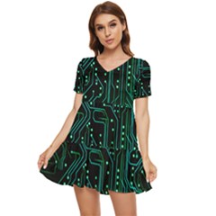 Circuits Circuit Board Green Tiered Short Sleeve Babydoll Dress by Ndabl3x