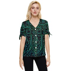 Circuits Circuit Board Green Bow Sleeve Button Up Top by Ndabl3x