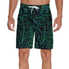 Circuits Circuit Board Green Men s Beach Shorts by Ndabl3x