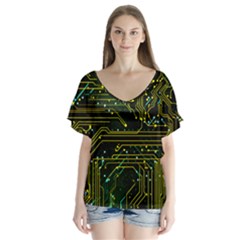 Circuits Circuit Board Yelow V-neck Flutter Sleeve Top by Ndabl3x