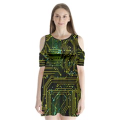 Circuits Circuit Board Yelow Shoulder Cutout Velvet One Piece by Ndabl3x