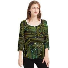 Circuits Circuit Board Yelow Chiffon Quarter Sleeve Blouse