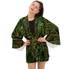 Circuits Circuit Board Yelow Long Sleeve Kimono by Ndabl3x