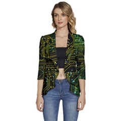 Circuits Circuit Board Yelow Women s 3/4 Sleeve Ruffle Edge Open Front Jacket by Ndabl3x