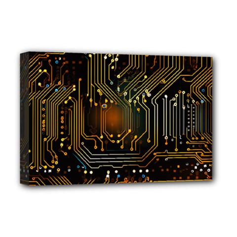 Circuits Circuit Board Orange Technology Deluxe Canvas 18  X 12  (stretched) by Ndabl3x