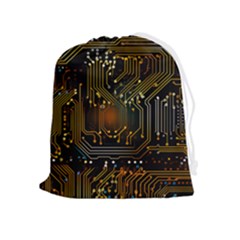 Circuits Circuit Board Orange Technology Drawstring Pouch (xl) by Ndabl3x