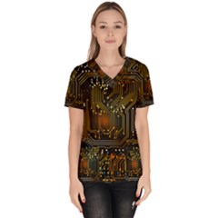 Circuits Circuit Board Orange Technology Women s V-neck Scrub Top by Ndabl3x