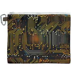 Circuits Circuit Board Orange Technology Canvas Cosmetic Bag (xxxl) by Ndabl3x