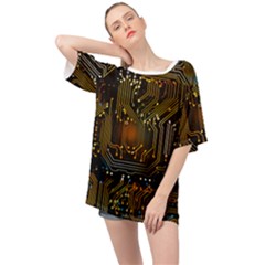 Circuits Circuit Board Orange Technology Oversized Chiffon Top by Ndabl3x