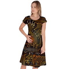 Circuits Circuit Board Orange Technology Classic Short Sleeve Dress by Ndabl3x