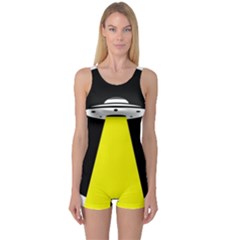 Ufo Flying Saucer Extraterrestrial One Piece Boyleg Swimsuit by Cendanart